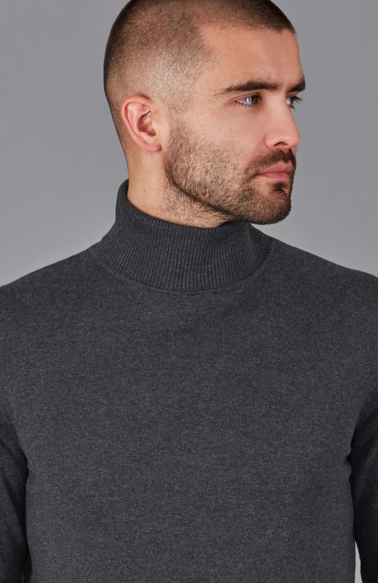 Mens Ultra Fine Cotton Roll Neck Jumper