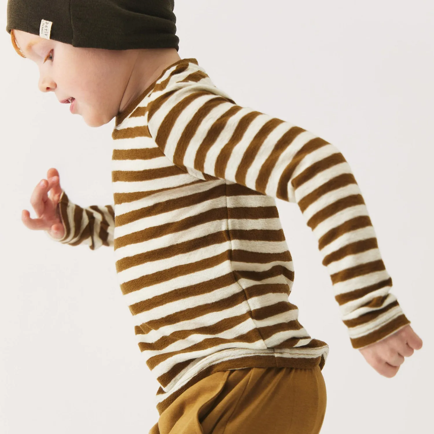 Merino Wool Crepe Top - Natural/Bronze Stripe