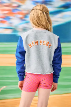 Mets Kids Colorblock Gems Raw Hem Cropped Crew in Blue