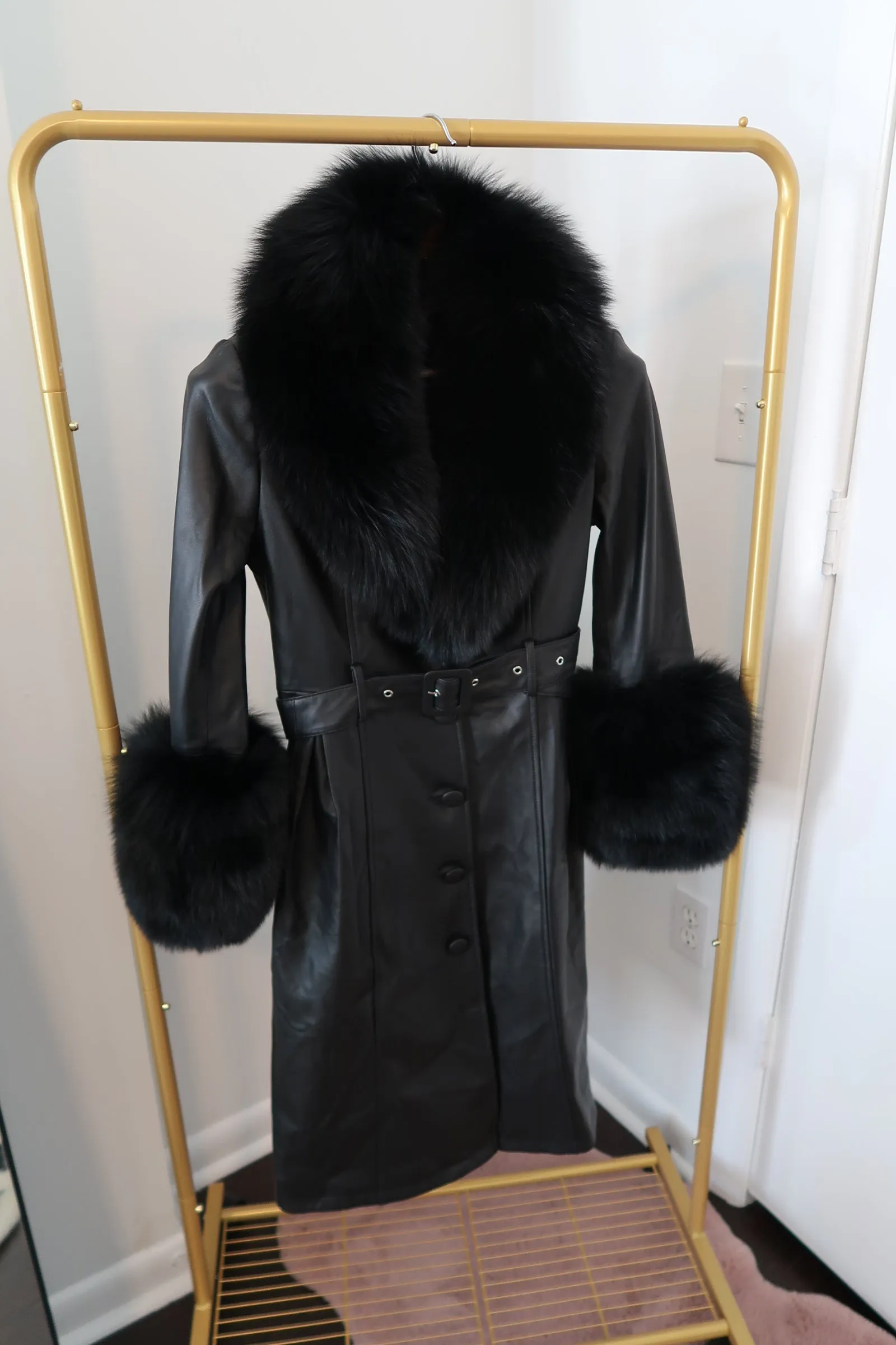 “Michigan” Leather and Fur Trench Coat