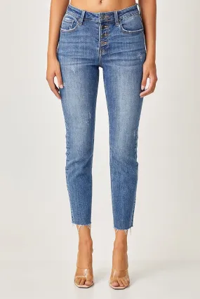 Mid Rise Button Fly Relaxed Fit Skinny Jeans