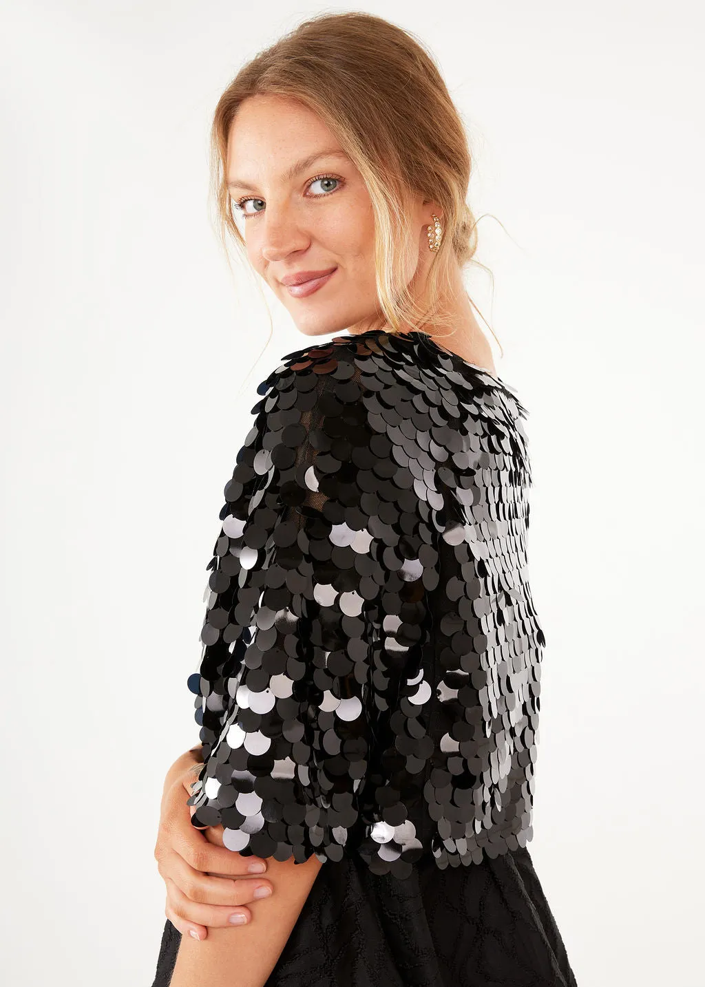 Mimi Shrug Black Disco Sequins