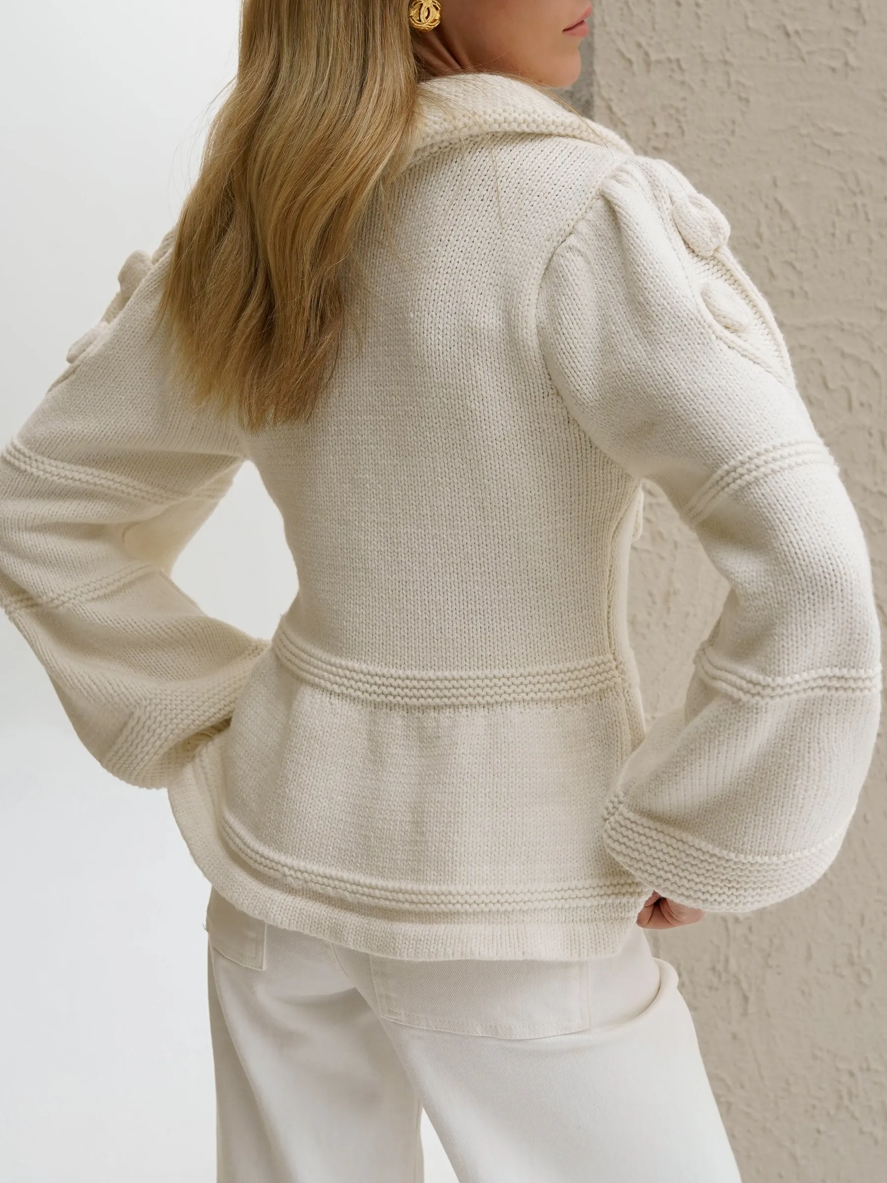 Mona Cotton Applique Cardigan | Ivory Cream