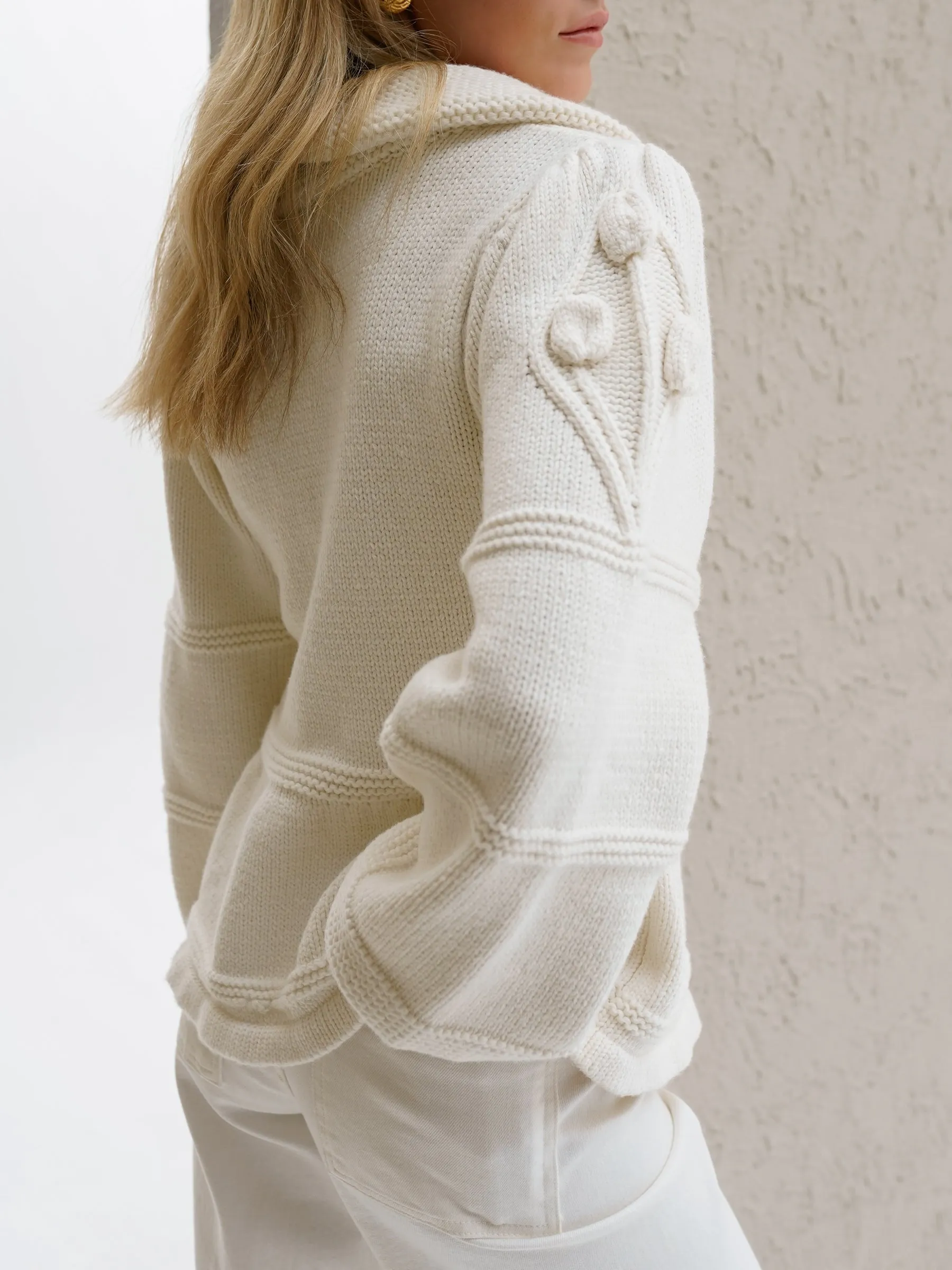 Mona Cotton Applique Cardigan | Ivory Cream