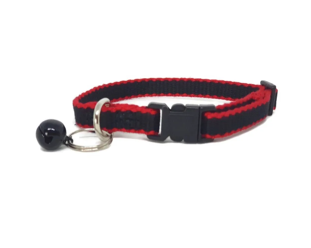 Moondidley Pets Bamboo Fibre Cat Collar – Hypoallergenic, Black with Red Trim, XXS