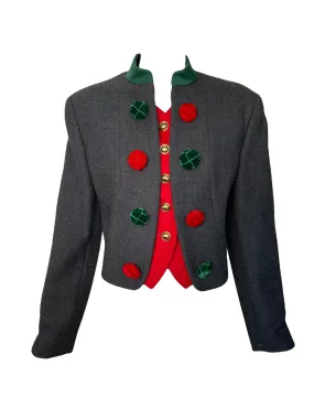 Moschino Cheap and Chic Red and Green Chunky Button Cropped Blazer