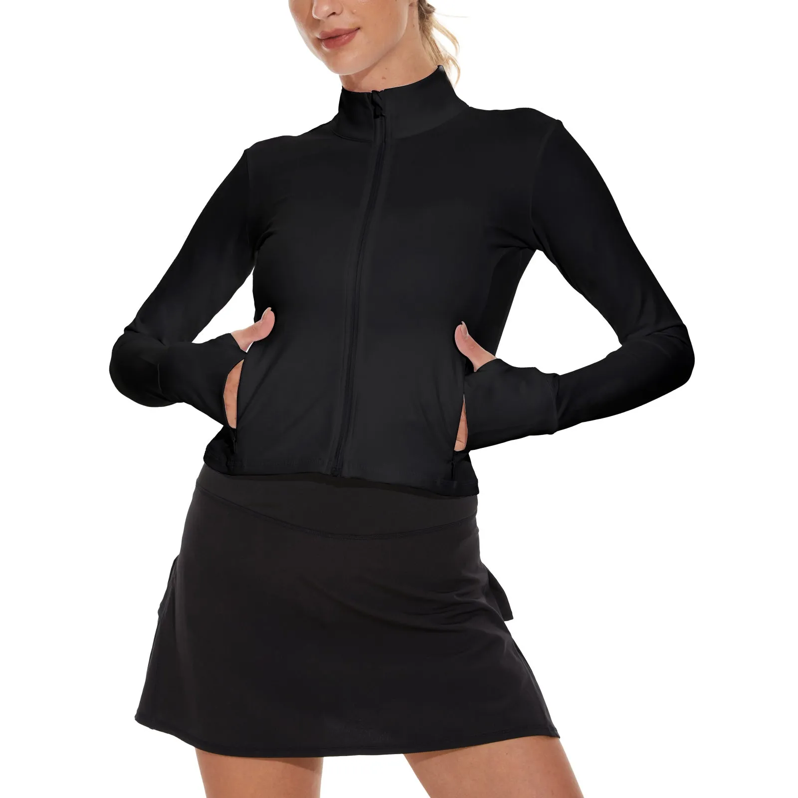 MOTEEPI Thumb Holes Cropped Jackets for Women Running