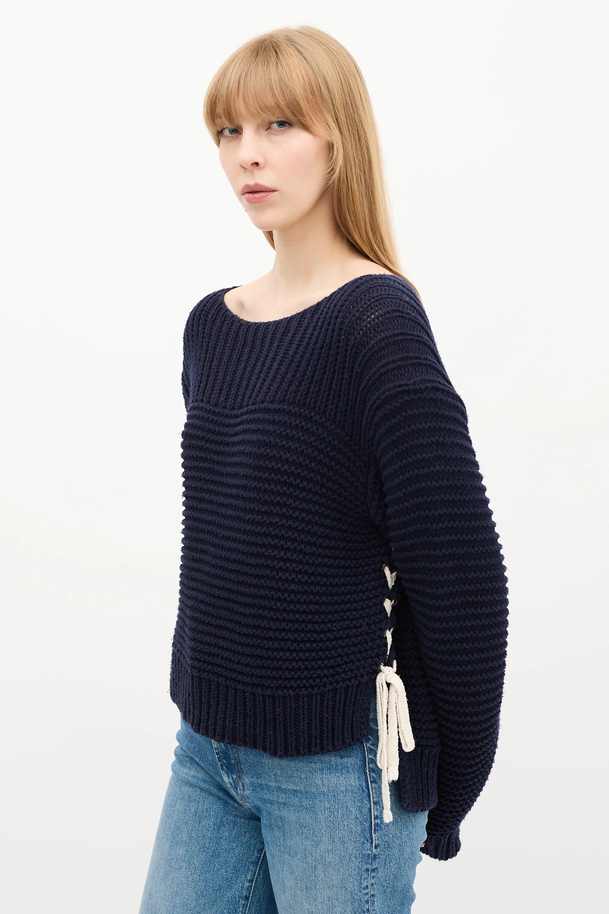 Navy Knit Lace Up Elliot Sweater