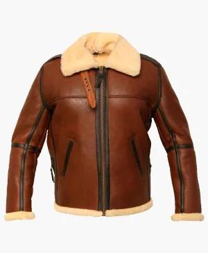 New Men's Distressed Flight Leather Jacket with Fur Collar