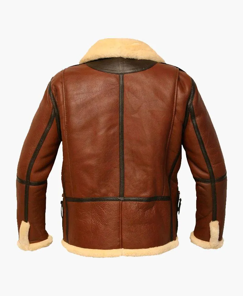 New Men's Distressed Flight Leather Jacket with Fur Collar