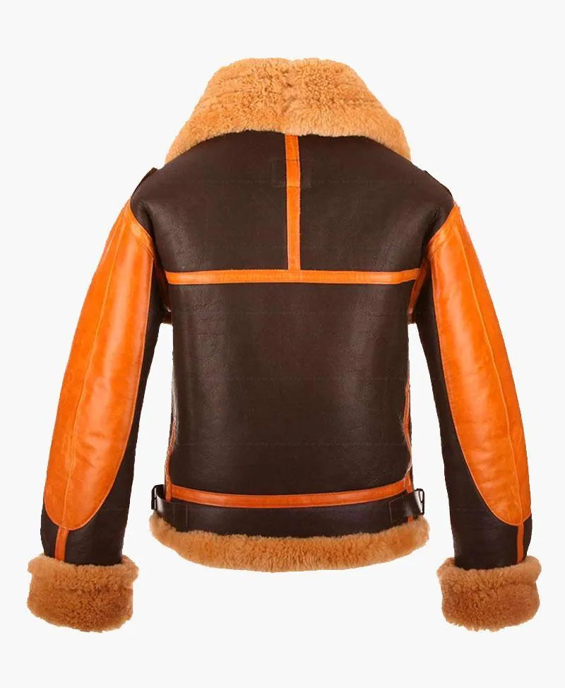 New Style Two-Tone Men's Bomber Leather Jacket with Fur Collar