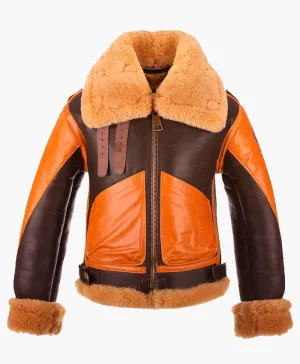 New Style Two-Tone Men's Bomber Leather Jacket with Fur Collar