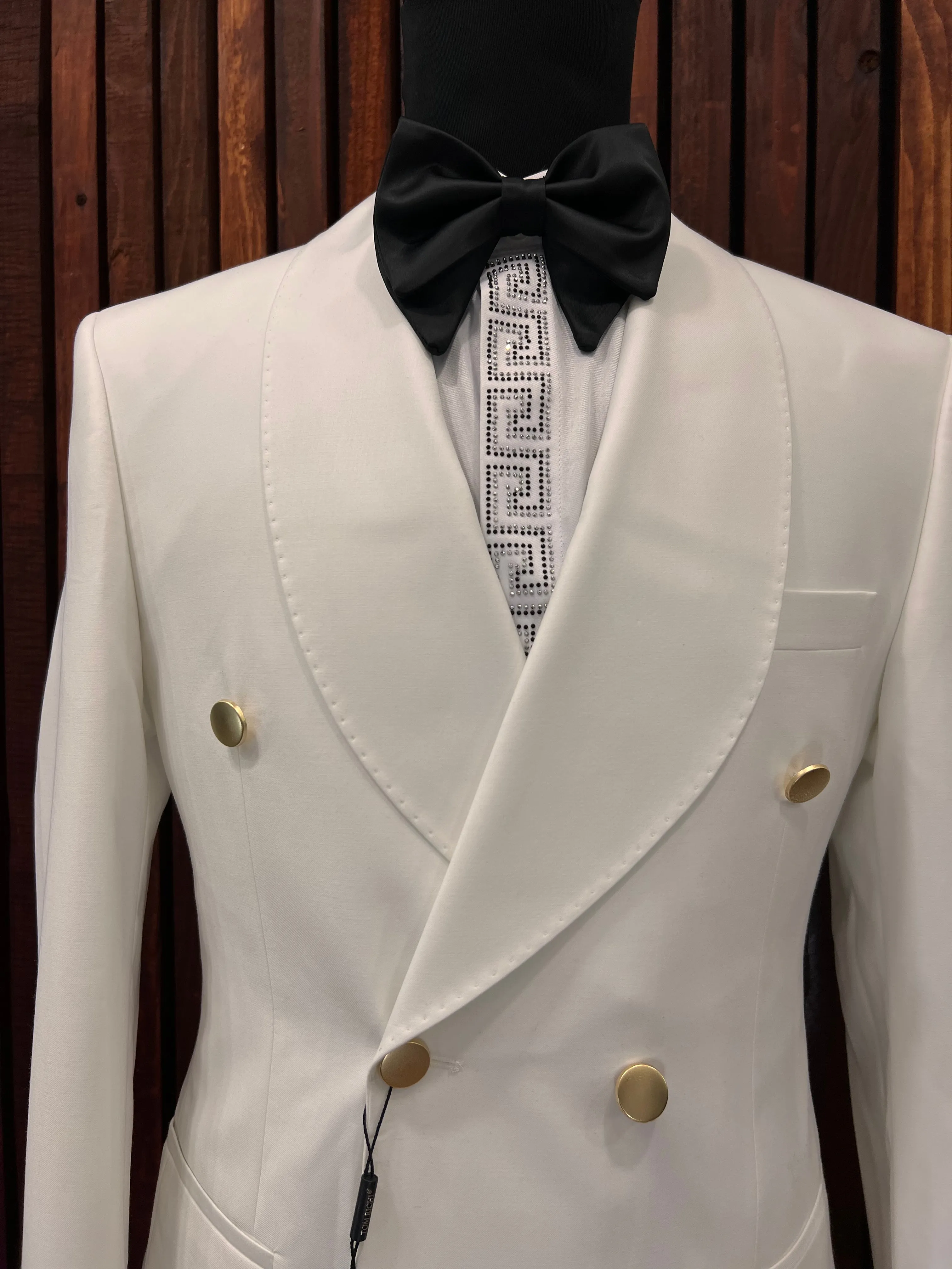 Off White Double Breasted Tuxedo Gold Buttons | Slim Fit |