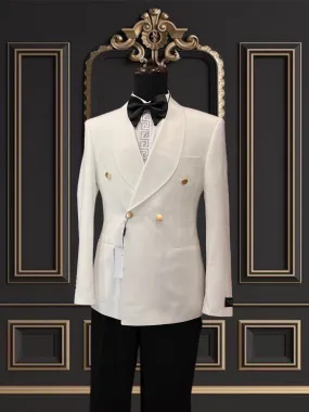 Off White Double Breasted Tuxedo Gold Buttons | Slim Fit |