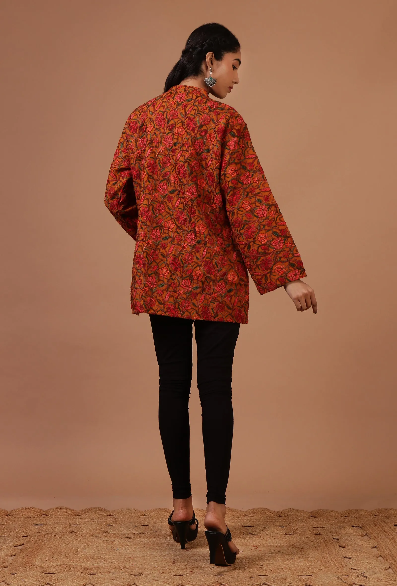 Orange & Multicolor Ari Embroidered Kani Short Jacket