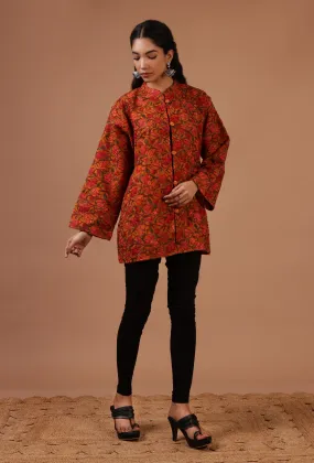 Orange & Multicolor Ari Embroidered Kani Short Jacket