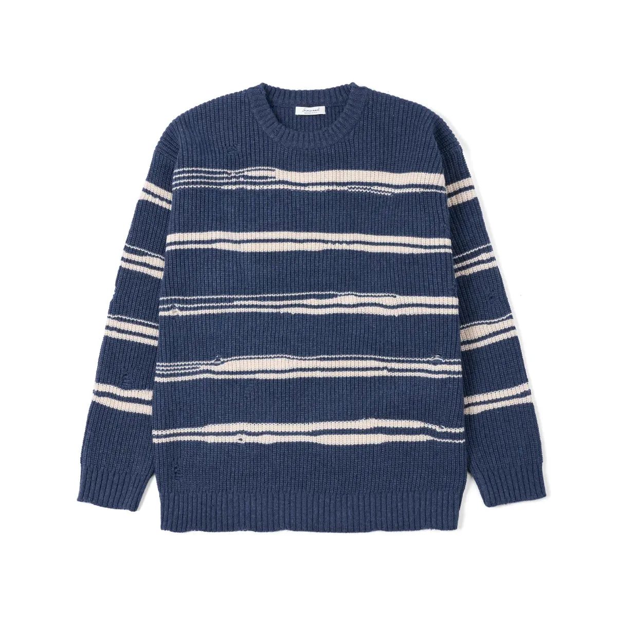 Oversize Striped Sweater Men Ripped Hole Knits Pullovers