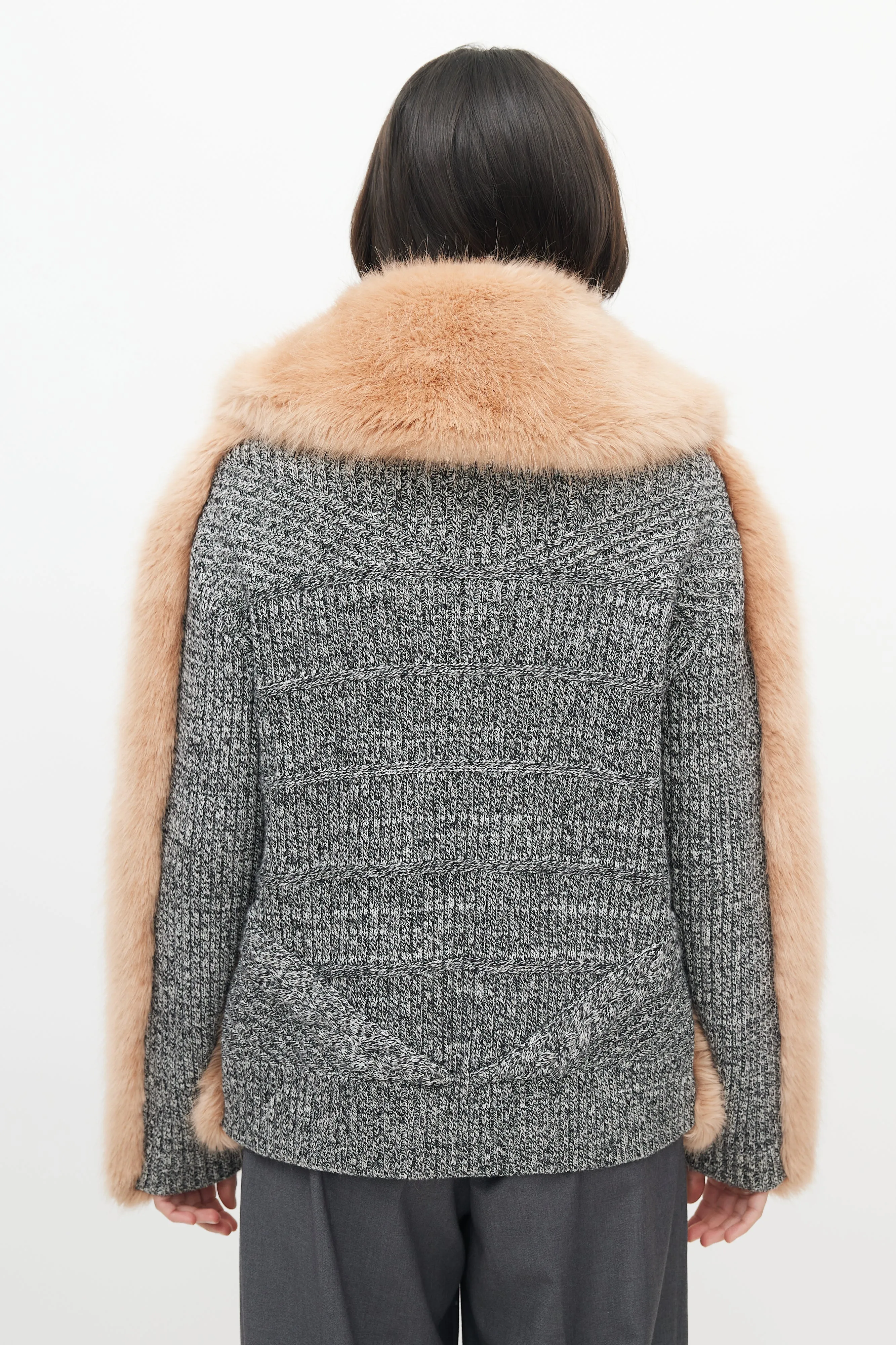 Pink & Grey Faux Fur Knit Jacket