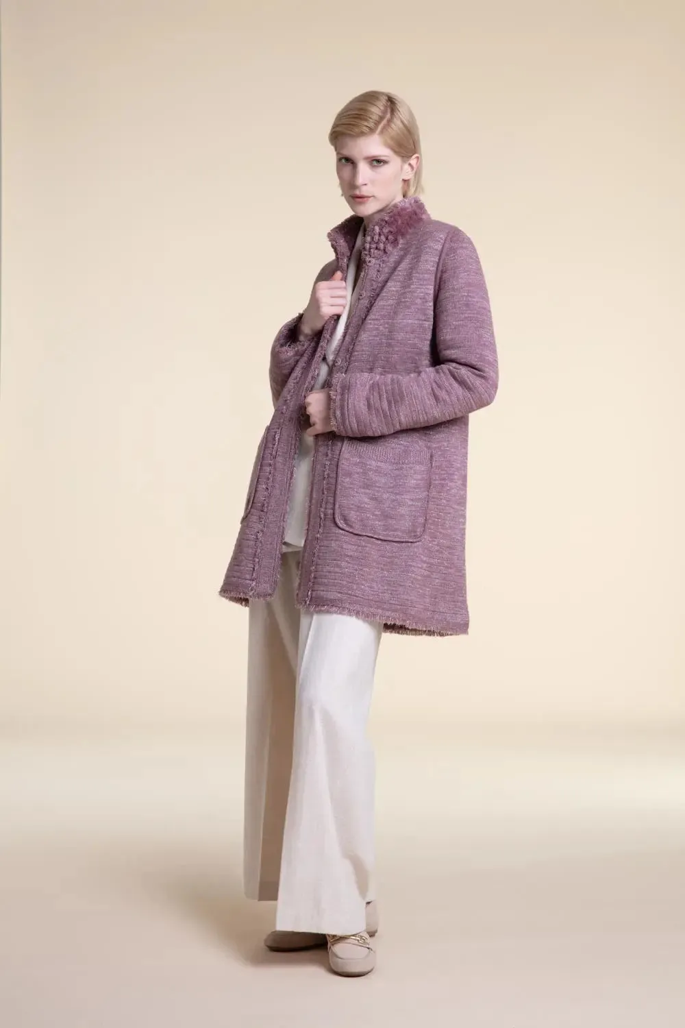 Pink sheared fur coat