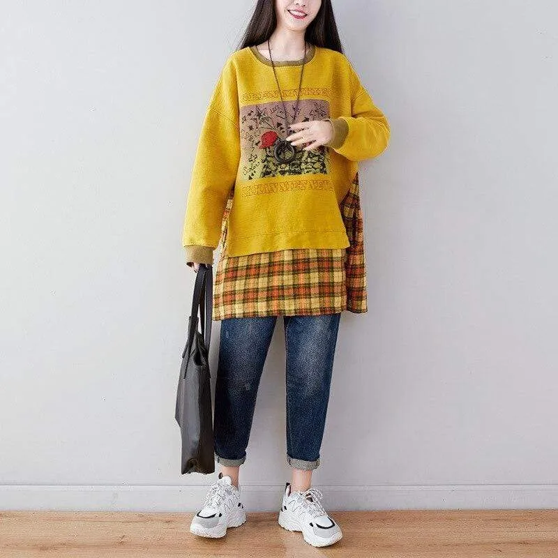 Plaid Patchwork Oversized Sweater