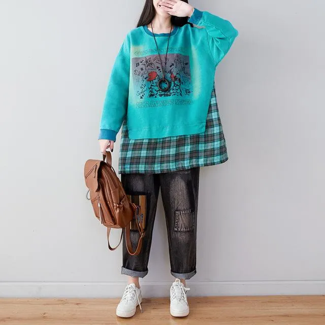 Plaid Patchwork Oversized Sweater