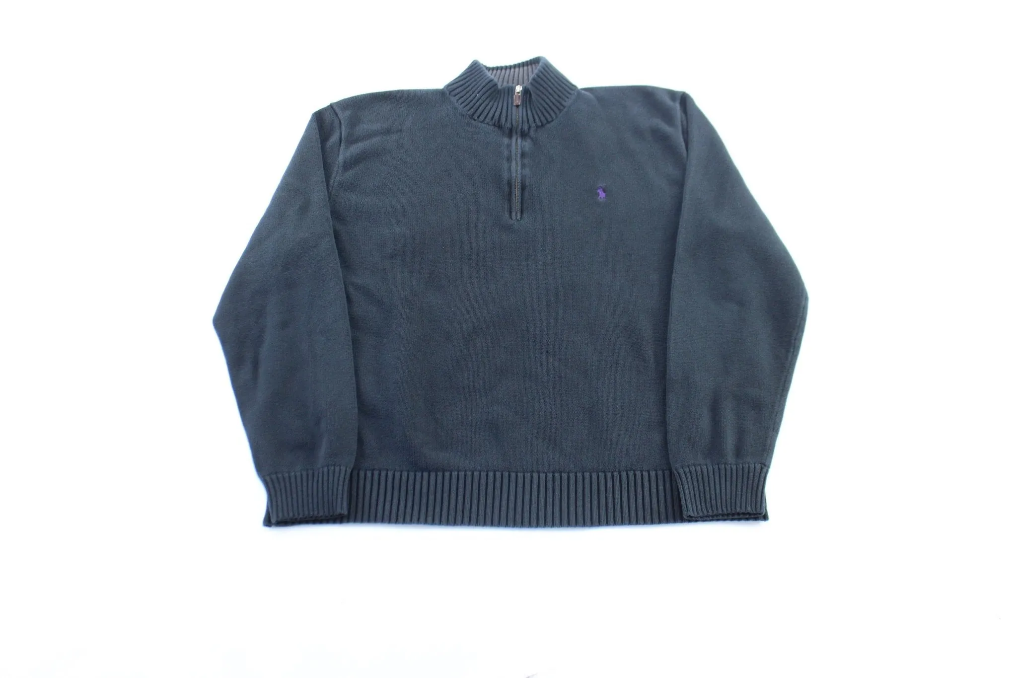 Polo by Ralph Lauren Embroidered Logo Black Zip Up Sweater