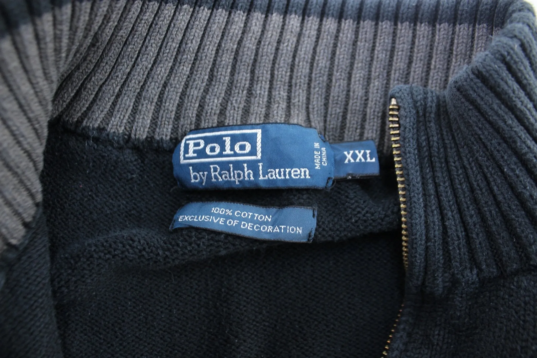 Polo by Ralph Lauren Embroidered Logo Black Zip Up Sweater