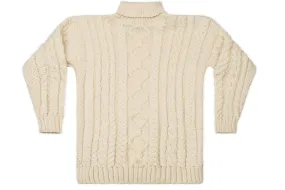 Polo Neck Aran Sweater In Cream