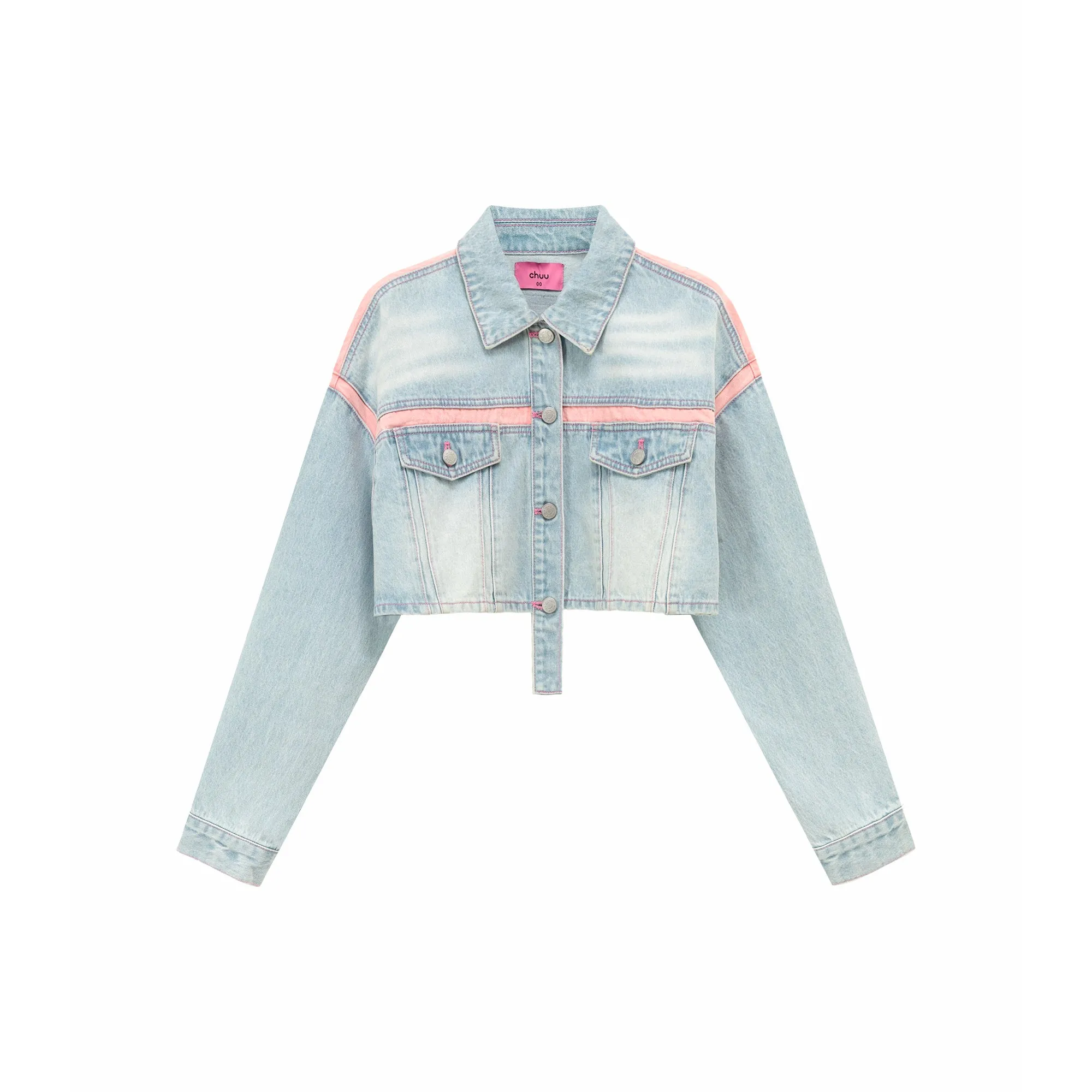 Pop Of Color Cropped Denim Jacket