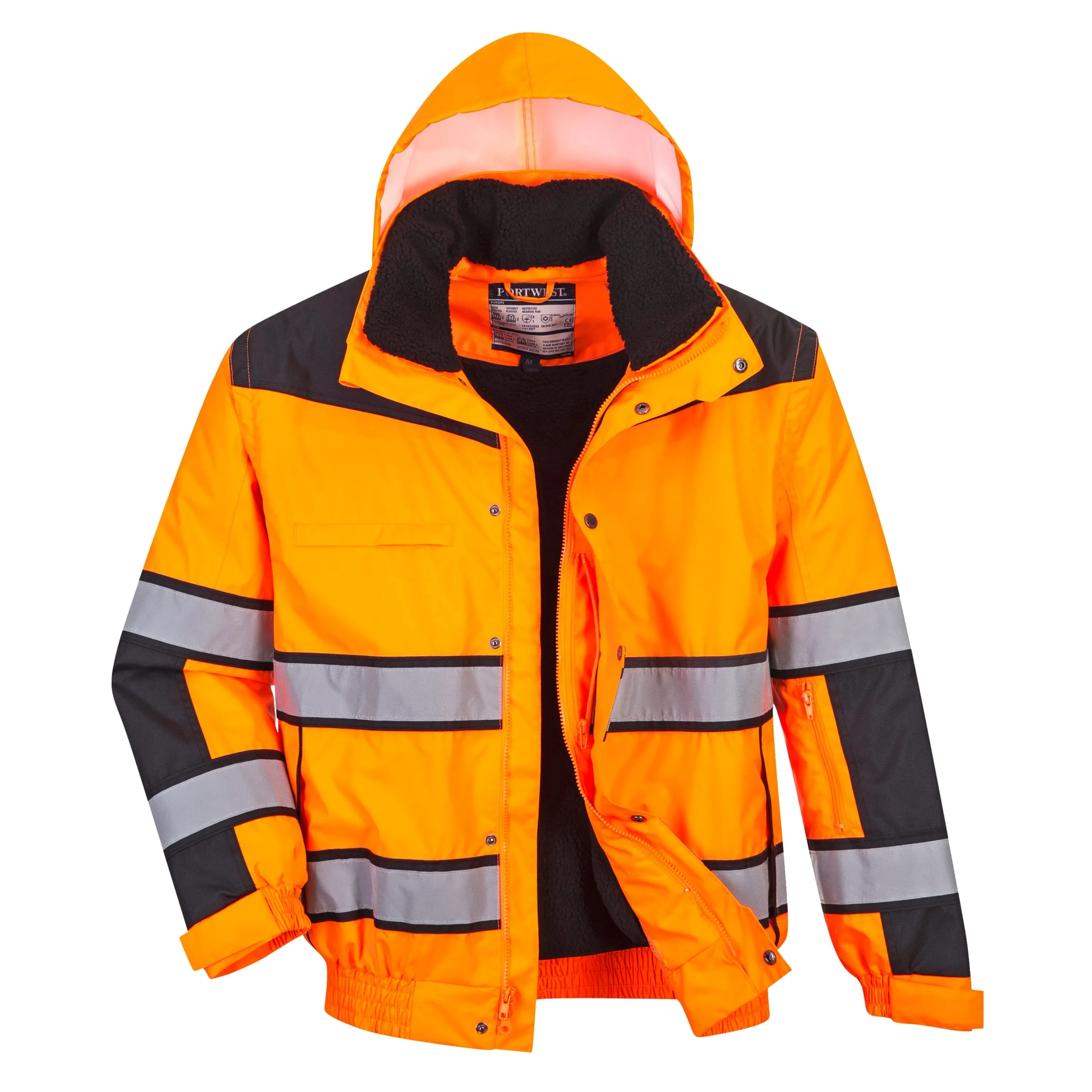 PORTWEST® Hi Vis Waterproof Winter Bomber Jacket With Detachable Sleeves - ANSI Class 3 - UC466