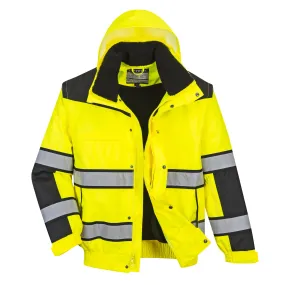 PORTWEST® Hi Vis Waterproof Winter Bomber Jacket With Detachable Sleeves - ANSI Class 3 - UC466