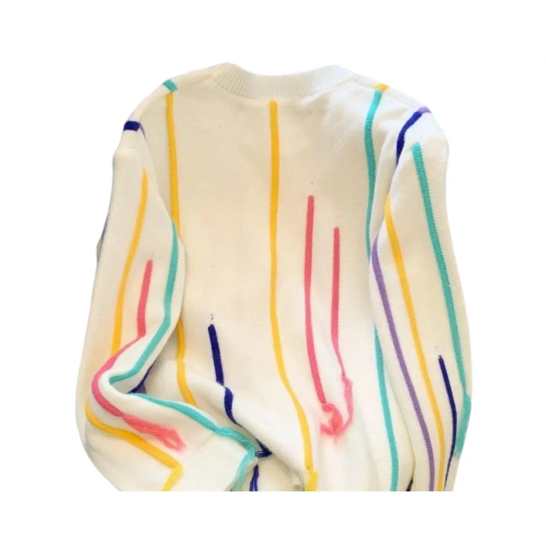 Pre Order:  Colorful Striped Tassel Loose Sweater