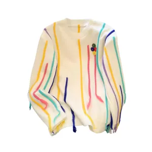 Pre Order:  Colorful Striped Tassel Loose Sweater