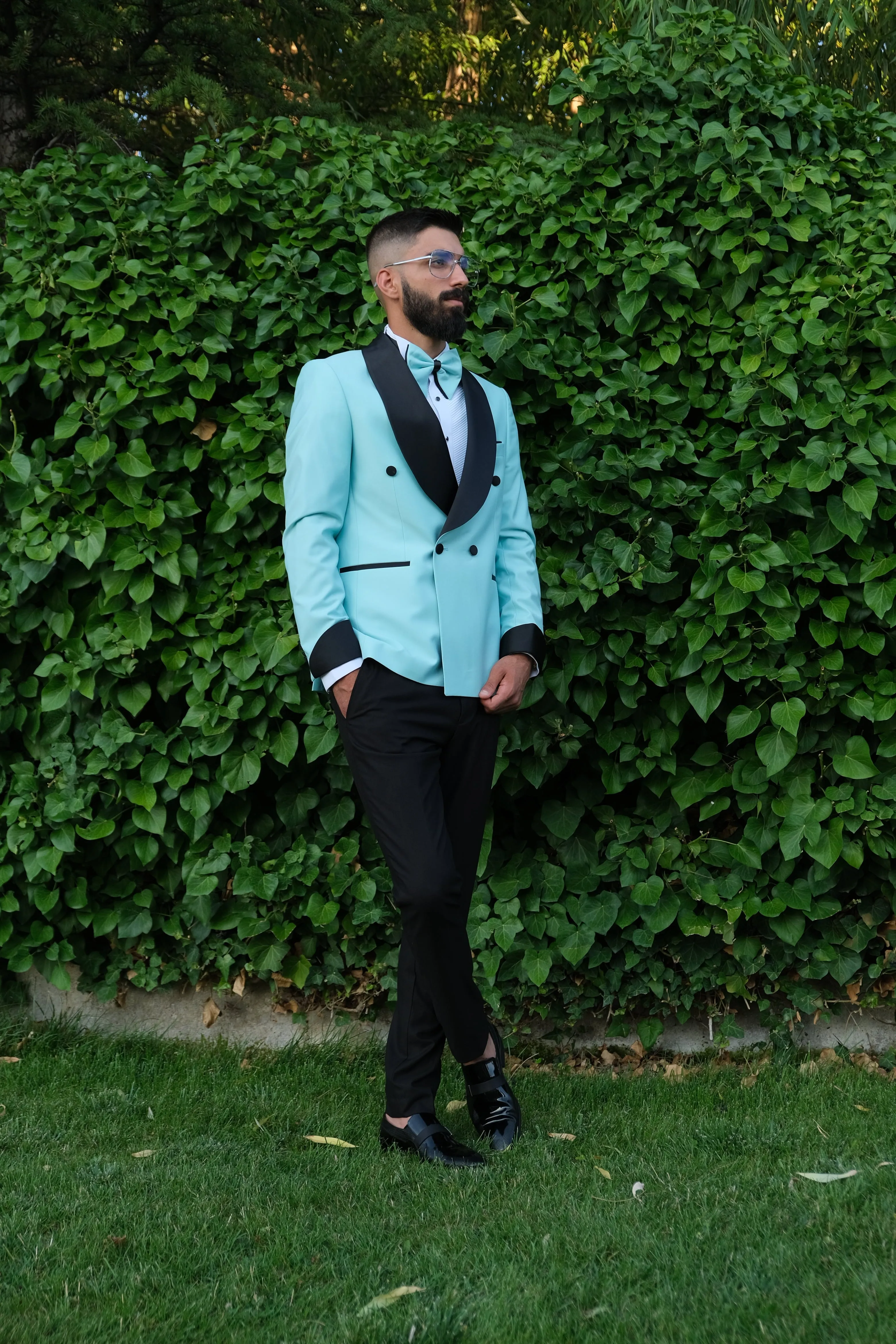 Premium Slim Fit Turquoise Color Wedding Tuxedo _ Shawl Lapel