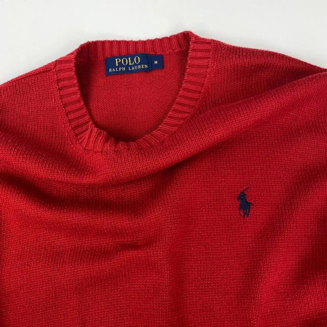 Preowned Polo Ralph Lauren Womens Knitted Jumper Size M Loose Fit Red Crew Sweater Knit