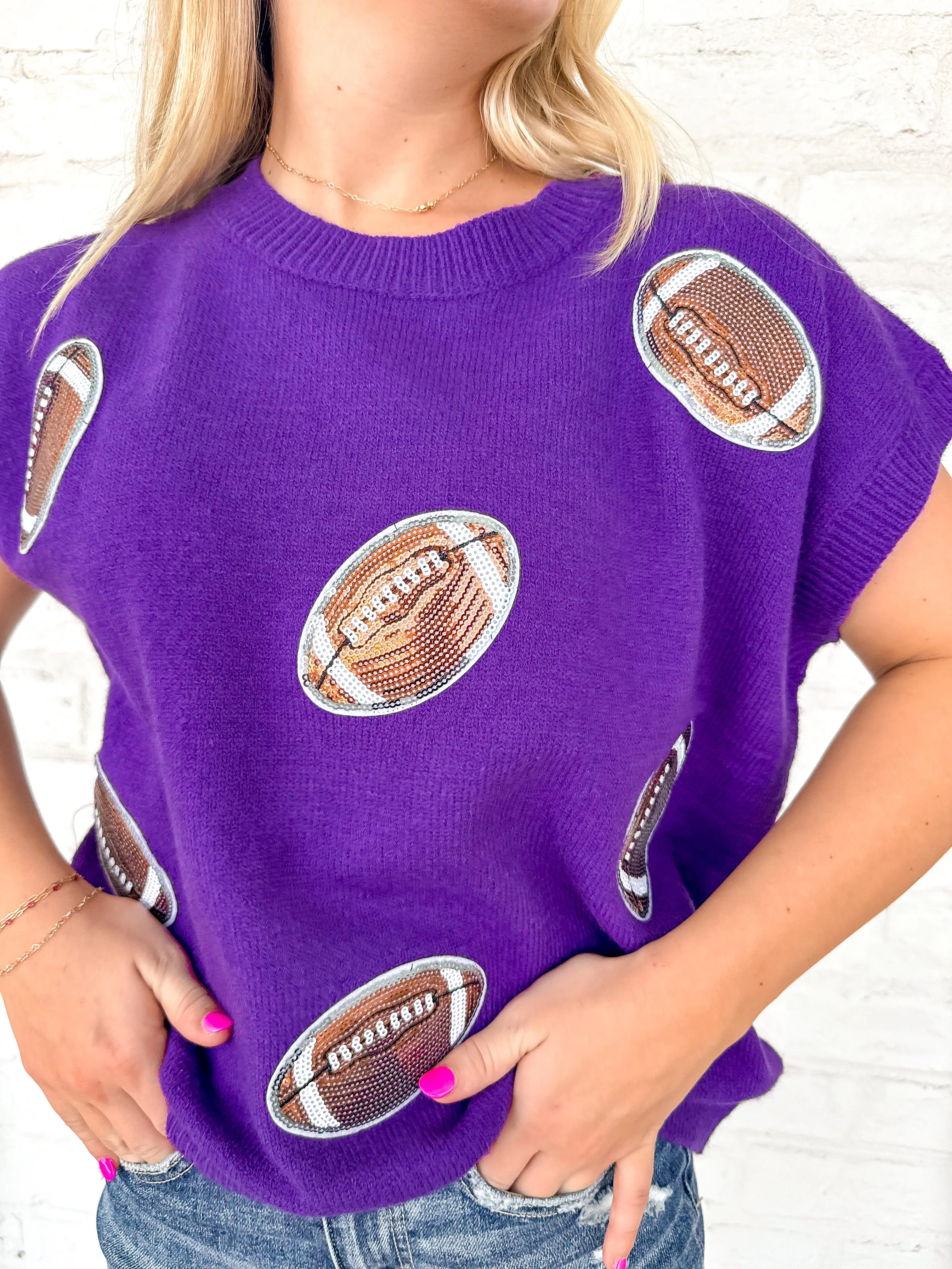 Queen Of Gameday Football Patch Top Purple