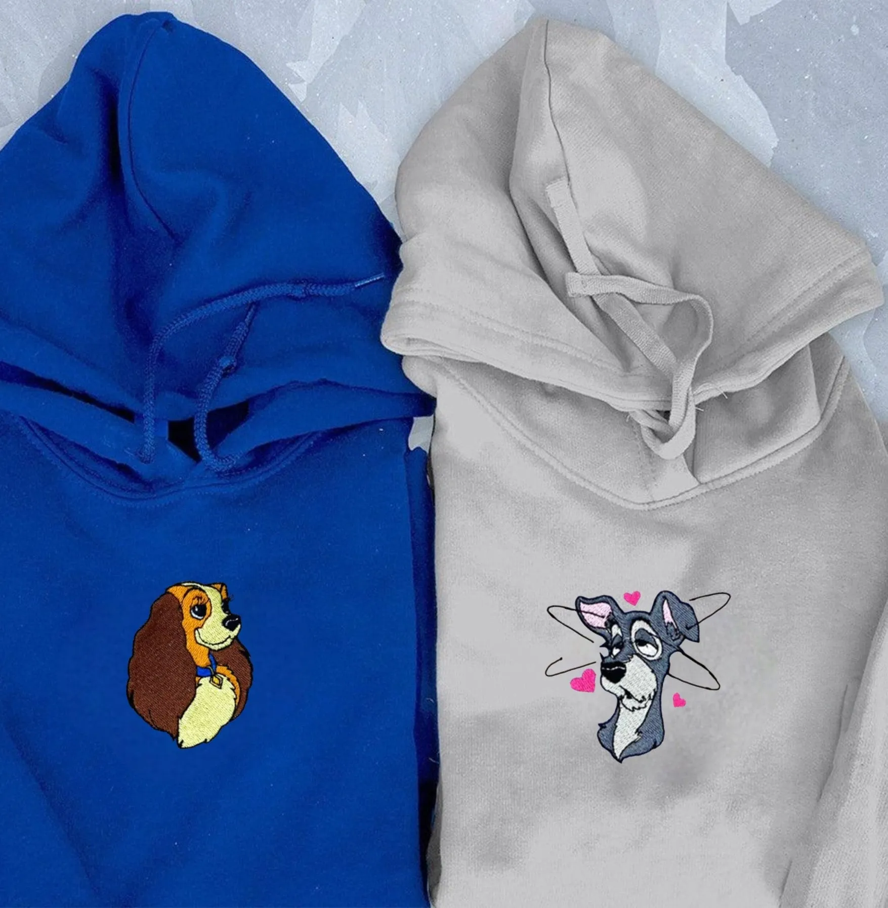 "Dog Characters Couple" Couple Sweatshirts - Custom Embroidered Matching Hoodies For Couples