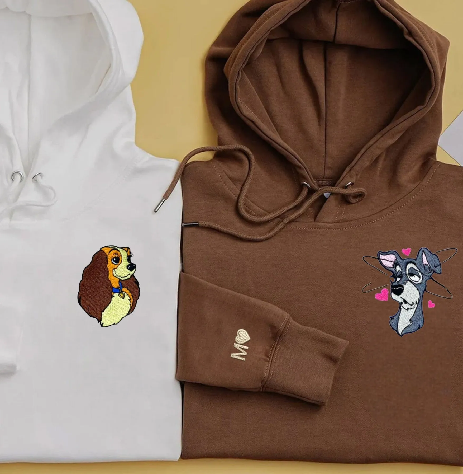 "Dog Characters Couple" Couple Sweatshirts - Custom Embroidered Matching Hoodies For Couples