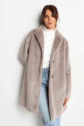 R&R Pebble Grey Faux Fur Coat