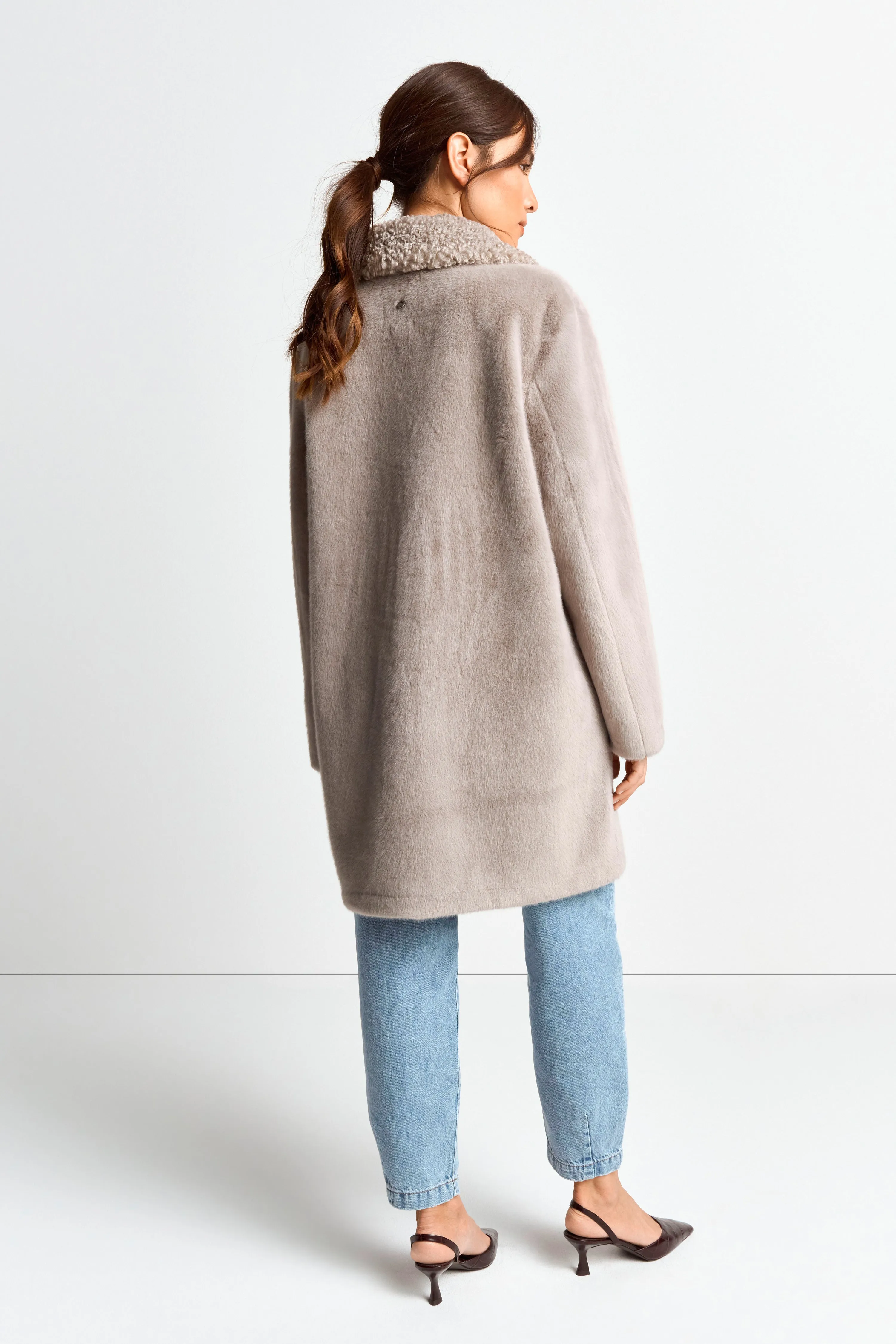 R&R Pebble Grey Faux Fur Coat