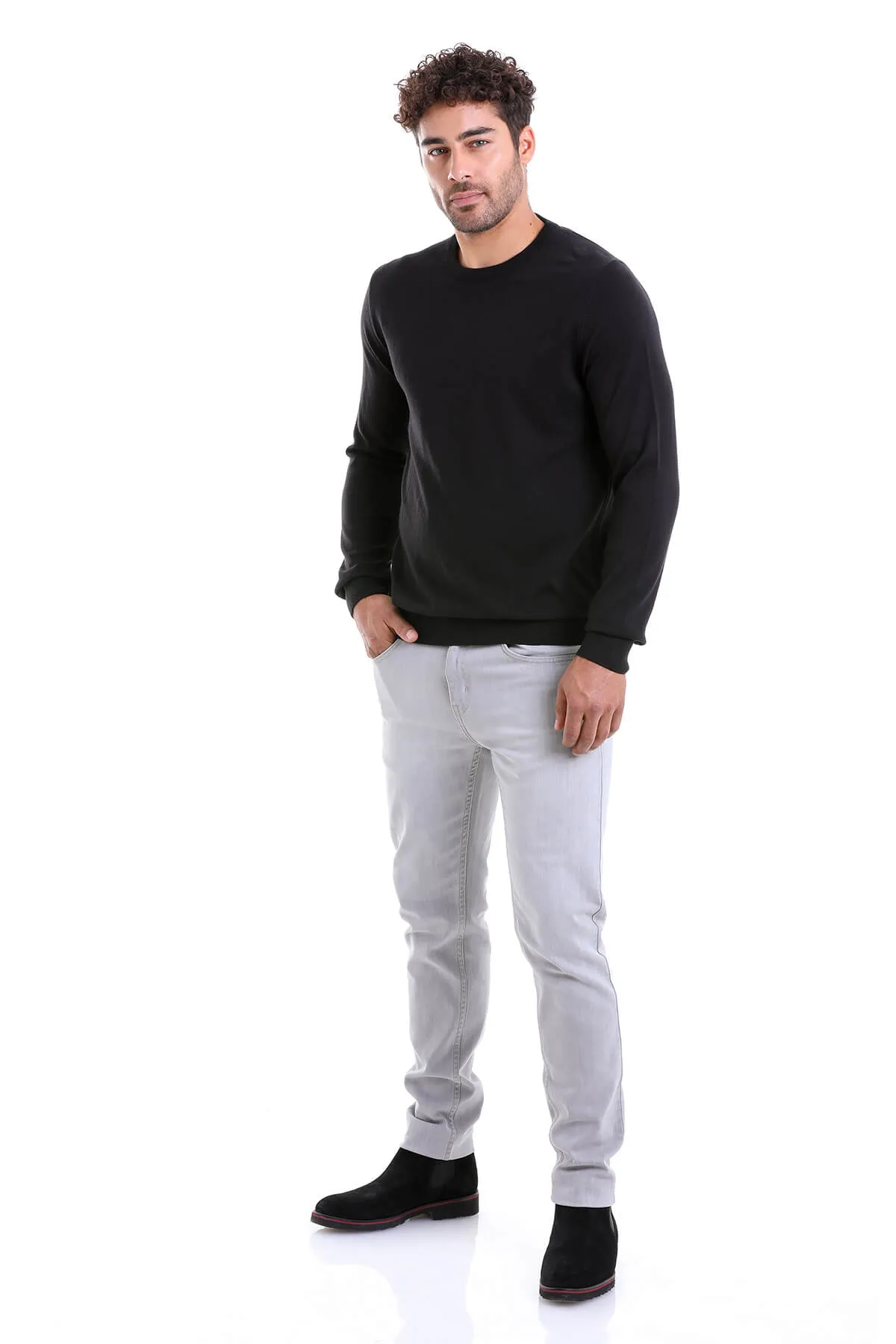 Regular Fit Cotton Black Crewneck Sweater