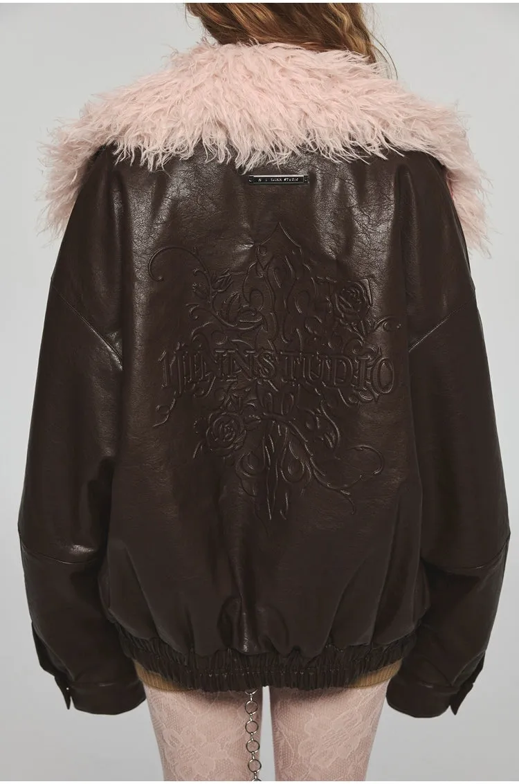 Removable Fur Collar Windproof Leather Jacket