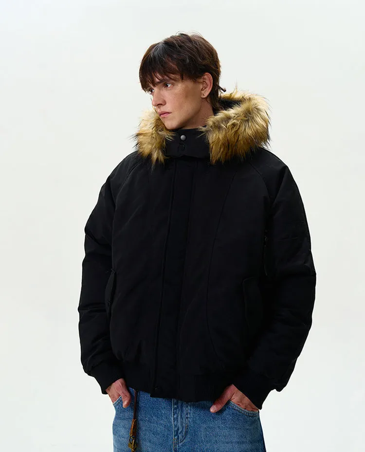 Retro fur collar hooded thick silhouette jacket