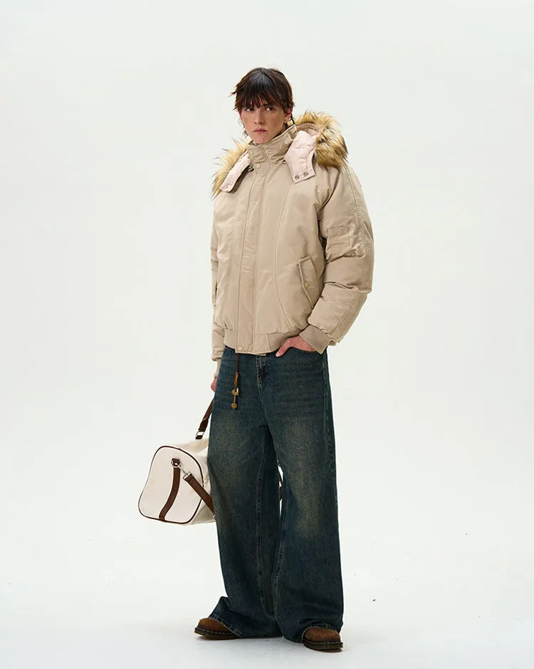 Retro fur collar hooded thick silhouette jacket