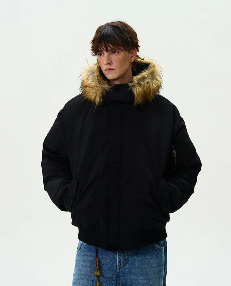 Retro fur collar hooded thick silhouette jacket