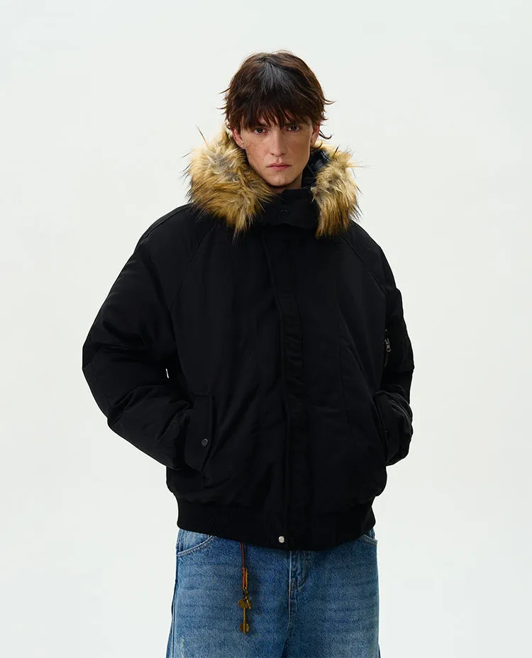 Retro fur collar hooded thick silhouette jacket