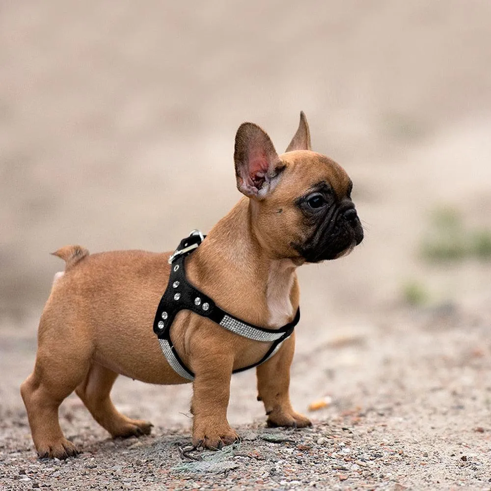 Rhinestone Suede Leather Dog Harness