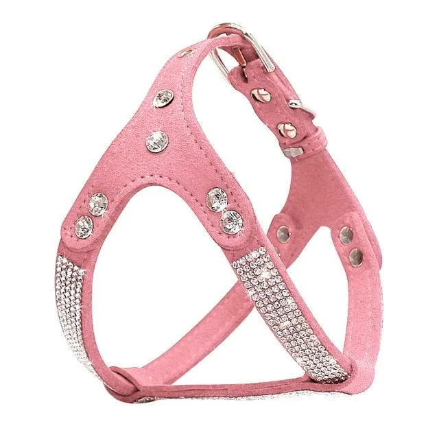 Rhinestone Suede Leather Dog Harness