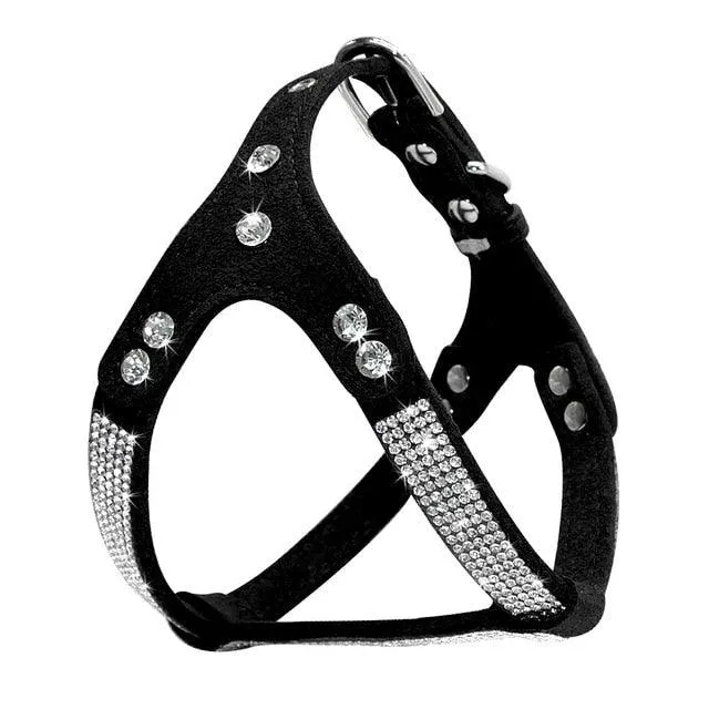 Rhinestone Suede Leather Dog Harness