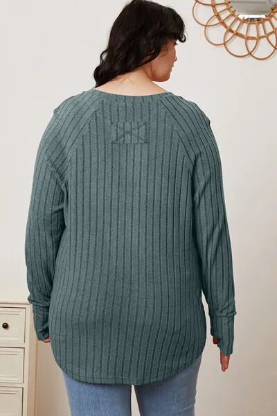 Ribbed Thumbhole Sleeve Lightweight Sweater in Various Colors